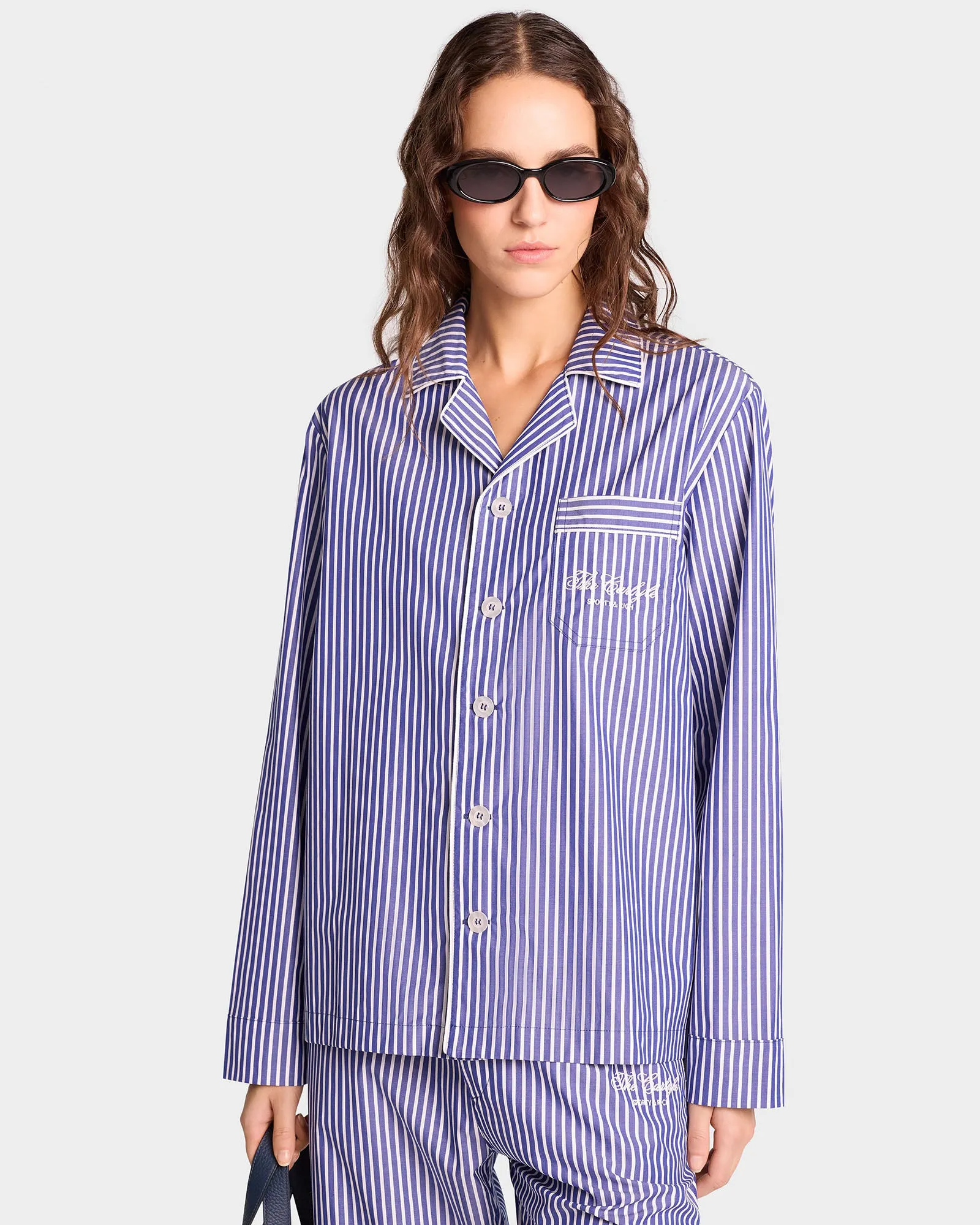 The Carlyle Script Pyjama Top - Navy Striped