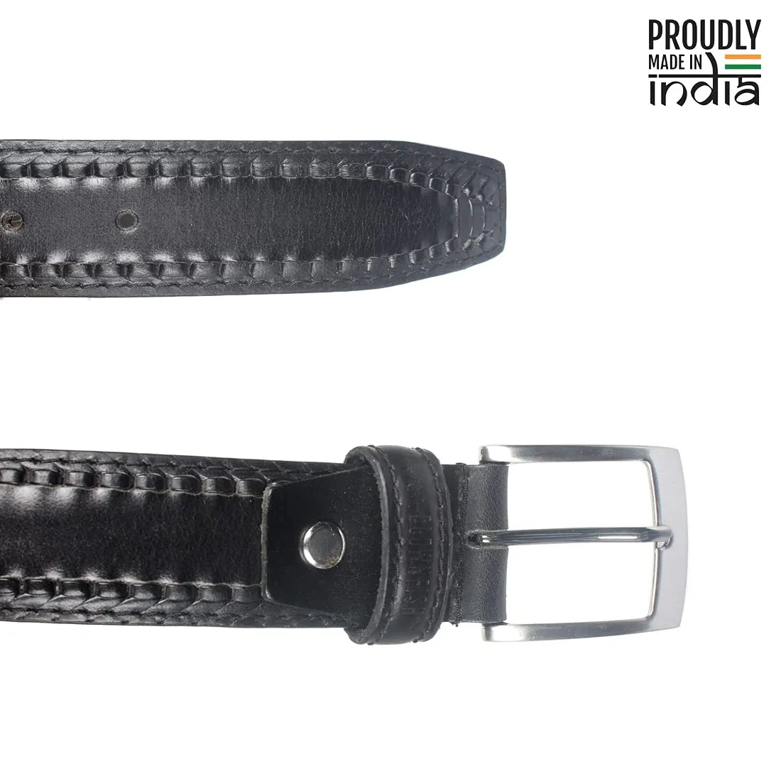 THE CLOWNFISH Men's Genuine Leather Belt with Embossed Design - Charcoal Black (Size - 32 inches)