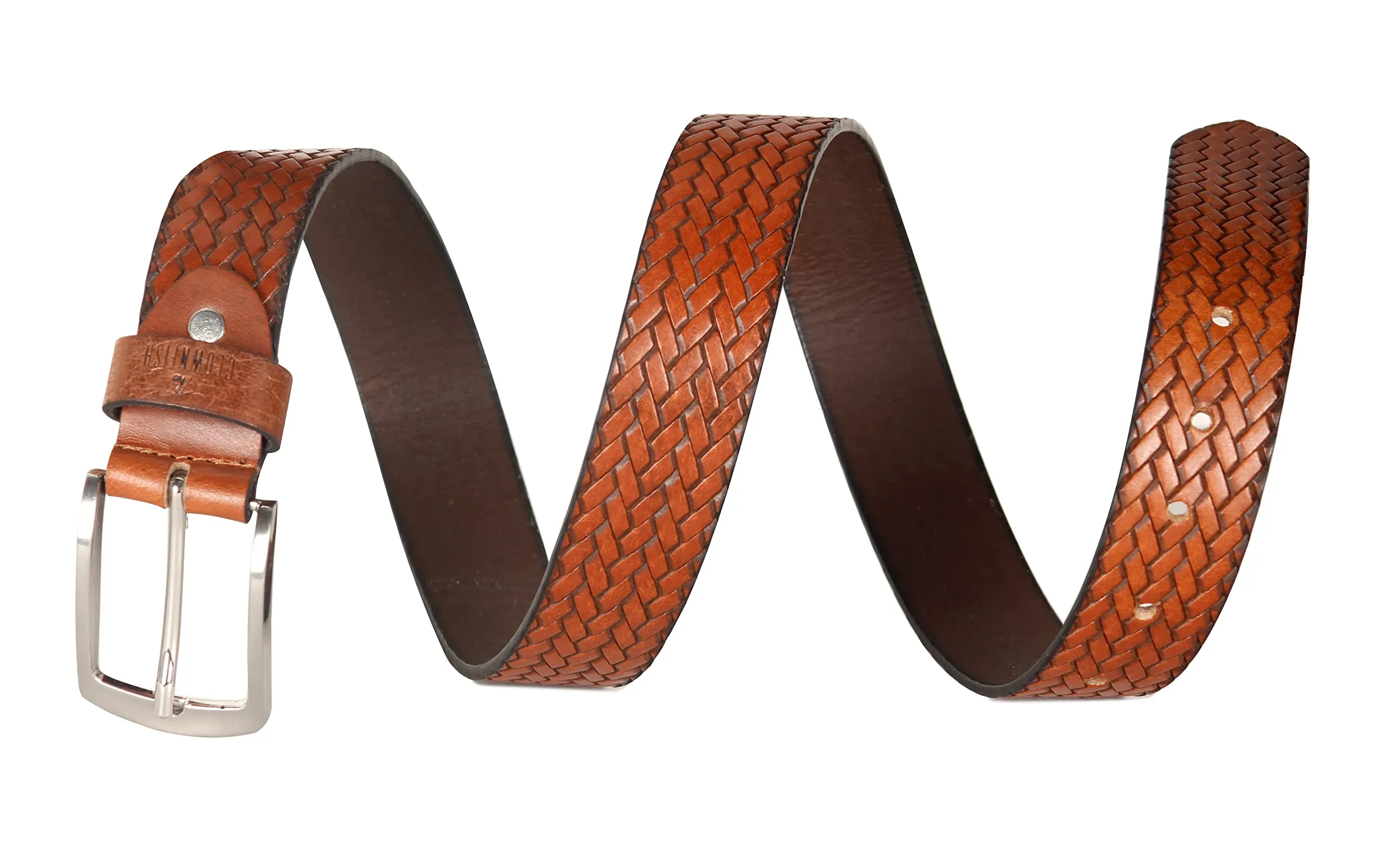 THE CLOWNFISH Men's Genuine Leather Belt with Textured/Embossed Design-Copper Brown (Size-32 inches)