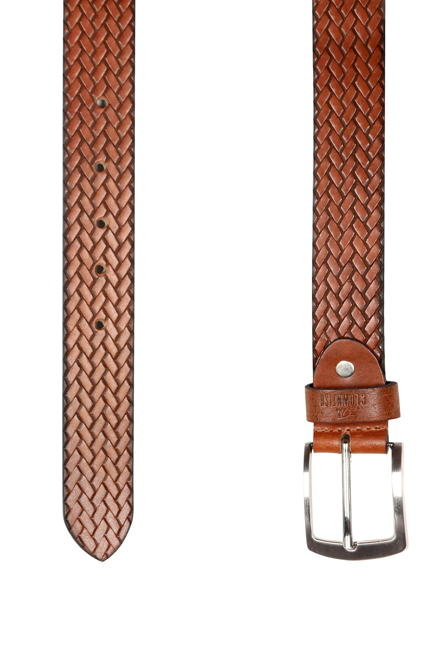 THE CLOWNFISH Men's Genuine Leather Belt with Textured/Embossed Design-Copper Brown (Size-32 inches)