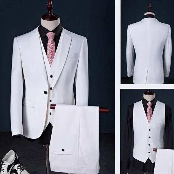 Three Pieces Casual Slim Blazers for Men Gentleman Wedding Formal