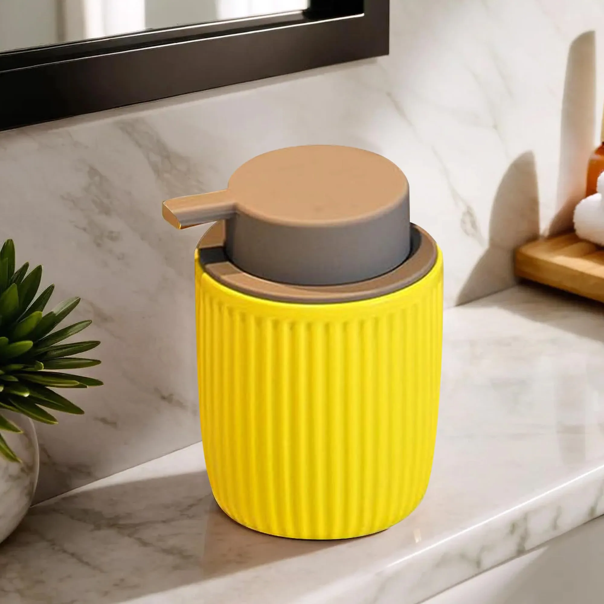 UMAI 320ML Ceramic Soap Dispenser for Bathroom - Yellow | Bathroom Accessories | Liquid Soap Dispenser for Kitchen | Handwash Dispenser | Hand Wash Dispensers Pump | Handwash Bottle