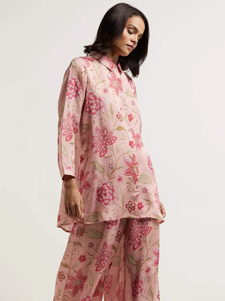 Vark Pink Floral Printed Tunic & Palazzos Set