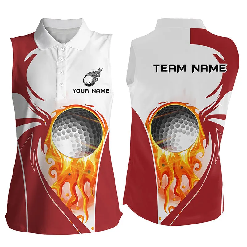 Womens Golf Polo Shirt Custom Golf Ball Fire Female Golf Attire For Women, Ladies Golf Tops