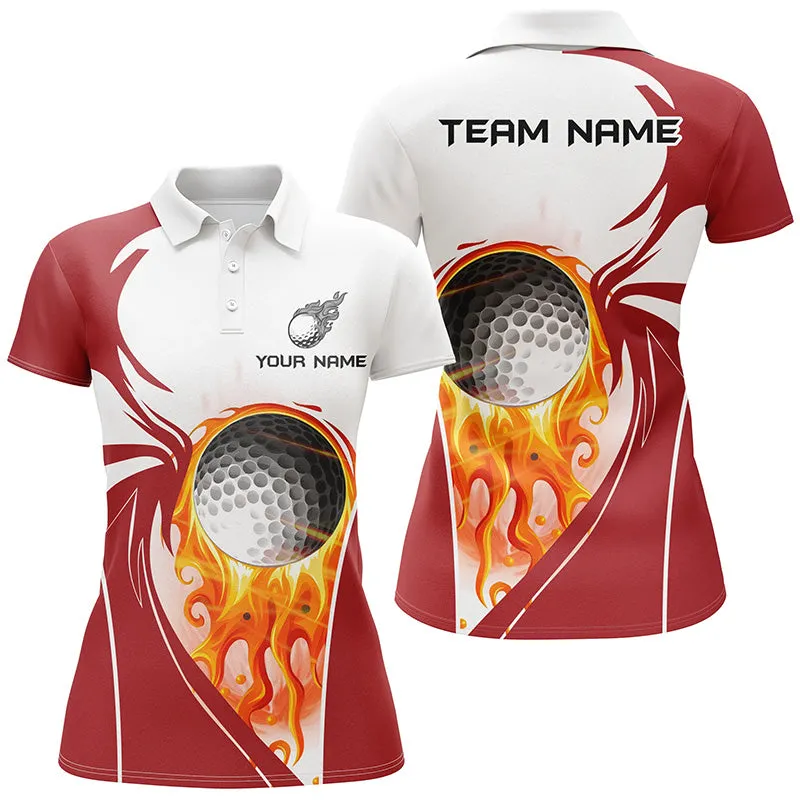 Womens Golf Polo Shirt Custom Golf Ball Fire Female Golf Attire For Women, Ladies Golf Tops