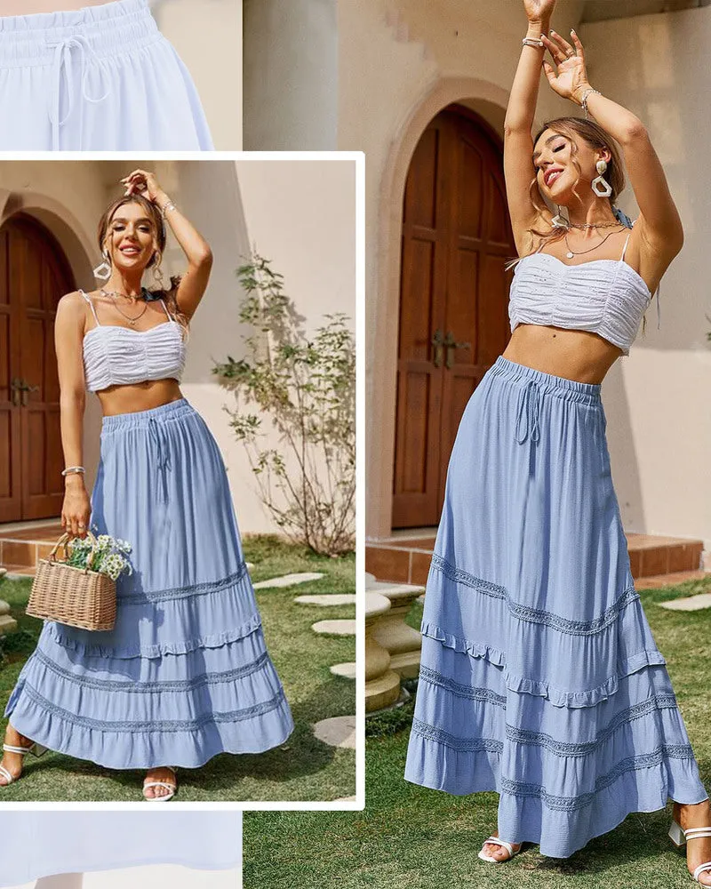 Zeagoo Women's Midi Skirts Boho High Waist A Line Casual Maxi Work Skirt Summer